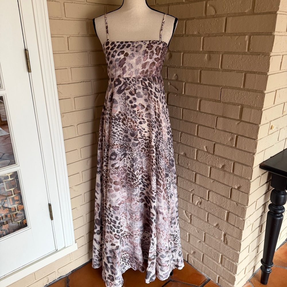 Talulah Smocked Leopard Print Maxi Dress Sundress Resort Vacation Cocktail M